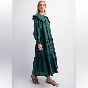 #108 New! Closeout Firm 🌸 Maxi Cotton Linen Embroidered Dress